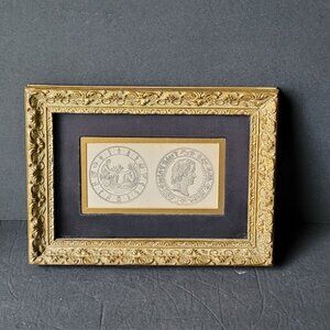 Vintage Framed Print Denmark Sculptor Albert Thorvaldsen Commemorative Medal 177